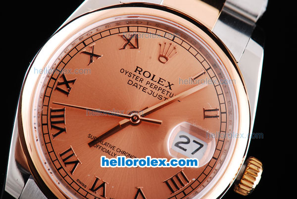 Rolex Datejust Oyster Perpetual Automatic Two Tone with Rose Gold Bezel,Khaki Dial and Roman Marking-Small Calendar - Click Image to Close